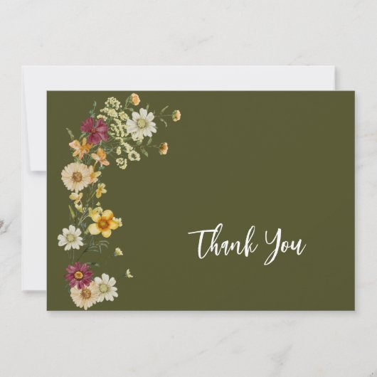 Sage Green Wildflower Rustic Boho サンキューカード (正面)