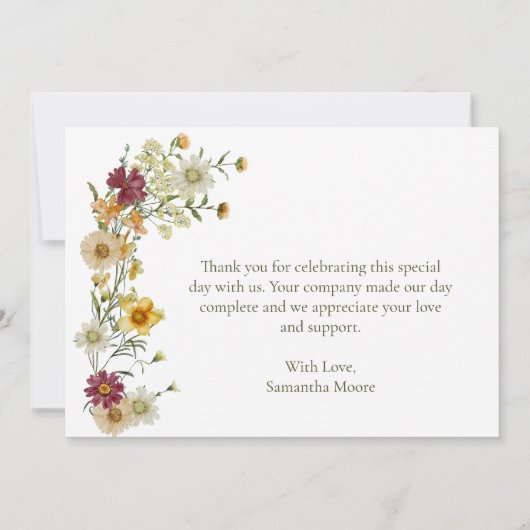 Sage Green Wildflower Rustic Boho サンキューカード (裏面)