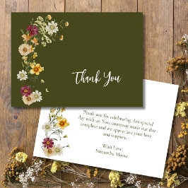 Sage Green Wildflower Rustic Boho  サンキューカード