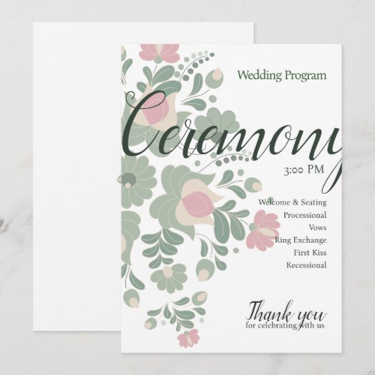 Sage Green Wildflower Wedding Design Flat Program プログラム (正面/裏面)