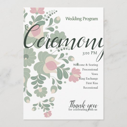 Sage Green Wildflower Wedding Design Flat Program プログラム (正面)