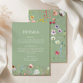 Sage Green Wildflower Wedding Details Card 招待状