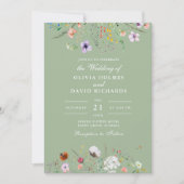 Sage Green Wildflower Wedding Invitation 招待状 (正面)