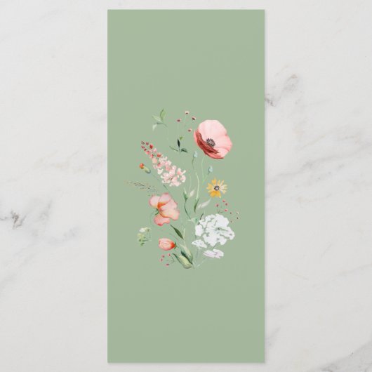 Sage Green Wildflower Wedding Menu Card メニュー (裏面)