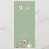 Sage Green Wildflower Wedding Menu Card メニュー (正面)