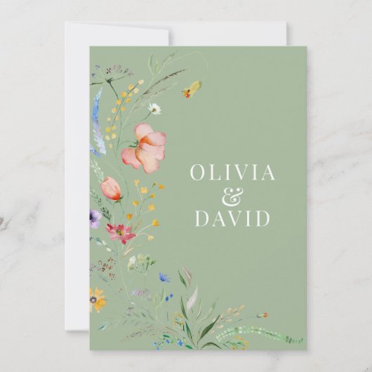 Sage Green Wildflower Wedding Program 招待状 (正面)