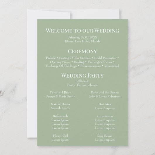 Sage Green Wildflower Wedding Program 招待状 (裏面)
