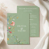 Sage Green Wildflower Wedding Program 招待状