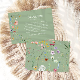 Sage Green Wildflower Wedding Thank You Card サンキューカード