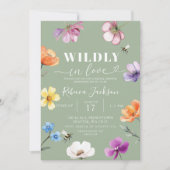 Sage Green Wildflower Wildly in Love Bridal Shower 招待状 (正面)