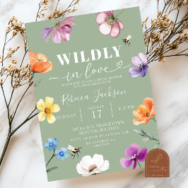 Sage Green Wildflower Wildly in Love Bridal Shower 招待状