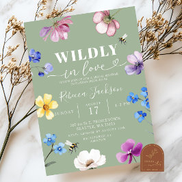 Sage Green Wildflower Wildly in Love Bridal Shower 招待状