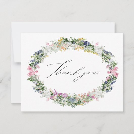 Sage Green Wildflower Wreath Wedding Bridal Shower サンキューカード (正面)