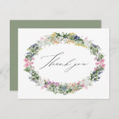 Sage Green Wildflower Wreath Wedding Bridal Shower サンキューカード (正面/裏面)