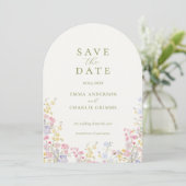 Sage Green Wildflowers Wedding Save the Date 招待状 (スタンド正面)
