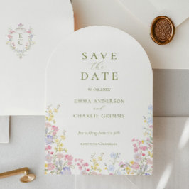 Sage Green Wildflowers Wedding Save the Date 招待状