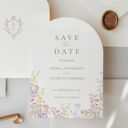 Sage Green Wildflowers Wedding Save the Date 招待状