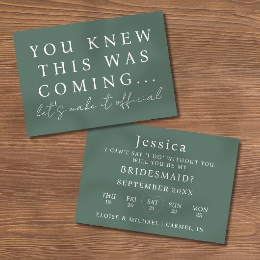 Sage Green Will You Be My Bridesmaid Proposal Card 招待状