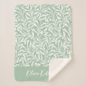 Sage Green Willow Bough Monogrammed シェルパブランケット (正面)