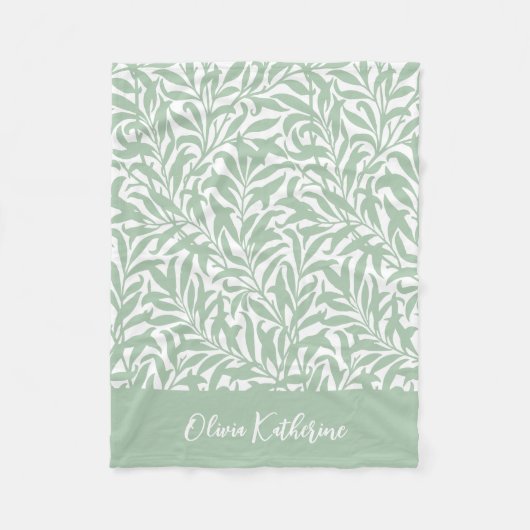 Sage Green Willow Bough Monogrammed フリースブランケット (正面)