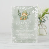 Sage Green Winter Boy Bear Baby It's Cold Outside 招待状 (スタンド正面)