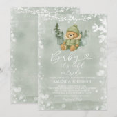 Sage Green Winter Boy Bear Baby It's Cold Outside 招待状 (正面/裏面)