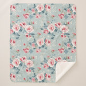 Sage Green Winter Floral Pattern シェルパブランケット (正面)