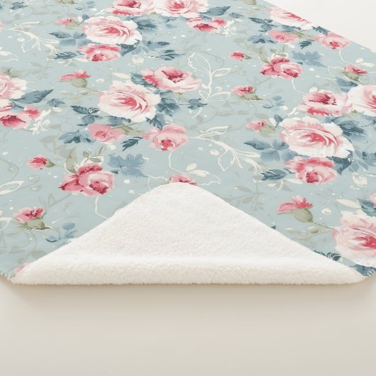 Sage Green Winter Floral Pattern シェルパブランケット (3/4)