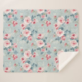 Sage Green Winter Floral Pattern シェルパブランケット (正面(横))