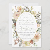 Sage Green Winter Gold Botanical Monogram Wedding 招待状 (正面)