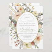 Sage Green Winter Gold Botanical Monogram Wedding 招待状 (正面/裏面)