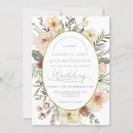 Sage Green Winter Gold Botanical Monogram Wedding 招待状