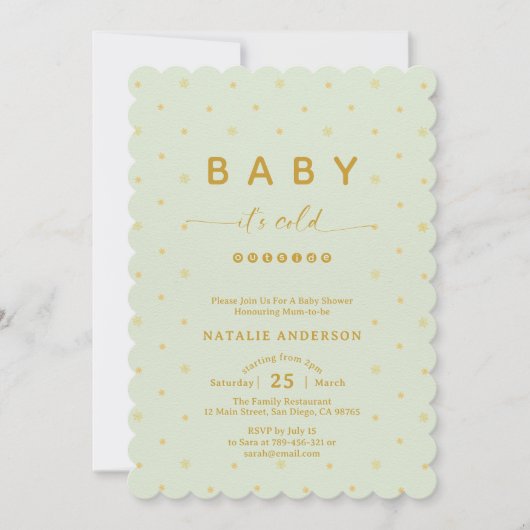 Sage Green Winter It's Cold Outside Baby Shower 招待状 (正面)