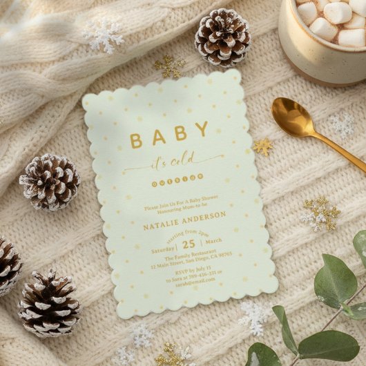 Sage Green Winter It's Cold Outside Baby Shower 招待状