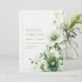 Sage Green Winter Rose Botanical Frame Wedding 招待状 (スタンド正面)