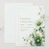 Sage Green Winter Rose Botanical Frame Wedding 招待状 (正面/裏面)