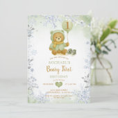 Sage Green Winter Snowflake Beary First Birthday  招待状 (スタンド正面)