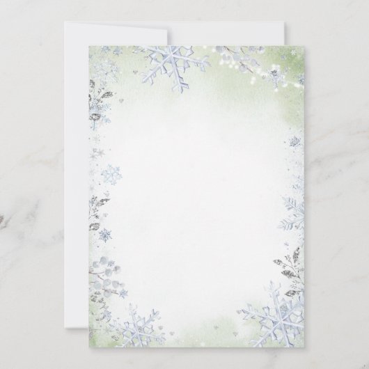 Sage Green Winter Snowflake Beary First Birthday 招待状 (裏面)
