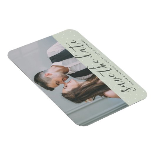 Sage Green with Dots日付の写真を結婚保存 マグネット (右側)