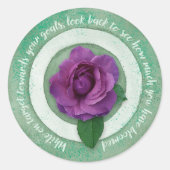 Sage Green with Purple Rose Inspirational Quote  ラウンドシール (正面)