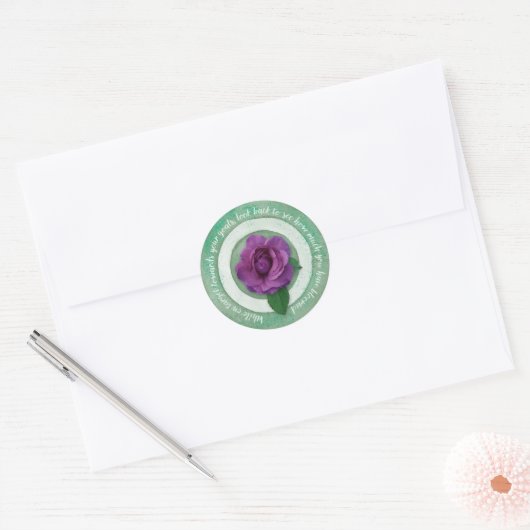 Sage Green with Purple Rose Inspirational Quote  ラウンドシール (封筒)