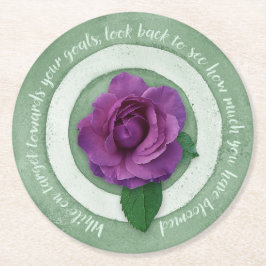 Sage Green with Purple Rose Inspirational Quote ラウンドペーパーコースター