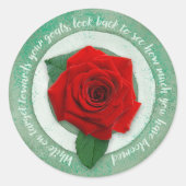 Sage Green with Red Rose Inspirational Quote ラウンドシール (正面)