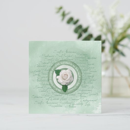  Sage Green with White Rose Empowerment Quote (スタンド正面)