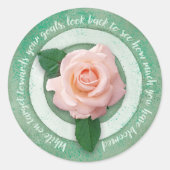 Sage Green with White Rose Inspirational Quote  ラウンドシール (正面)