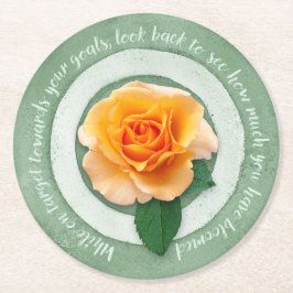 Sage Green with Yellow Rose Inspirational Quote ラウンドペーパーコースター