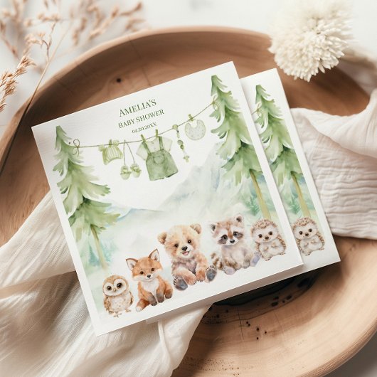 Sage Green Woodland Adventure Awaits Baby Shower スタンダードカクテルナプキン