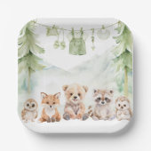 Sage Green Woodland Adventure Awaits Baby Shower ペーパープレート (正面)