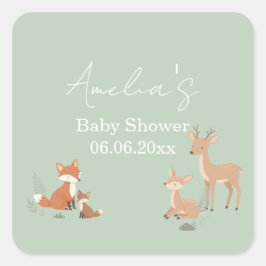 Sage Green Woodland Animal Baby Shower スクエアシール