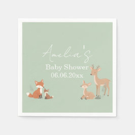 Sage Green Woodland Animal Baby Shower スタンダードカクテルナプキン
